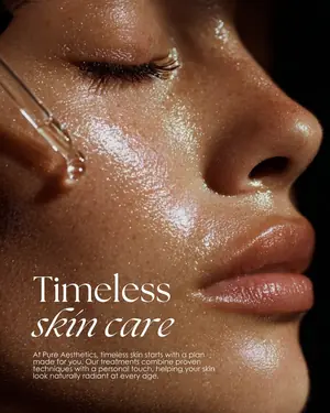 Timeless skin care post showing dewy skin and lips