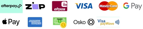 Payment methods accepted: Afterpay, Zip, eftpos, Visa, Mastercard, Google Pay, Apple Pay, American Express, cash, Osko and Visa payWave